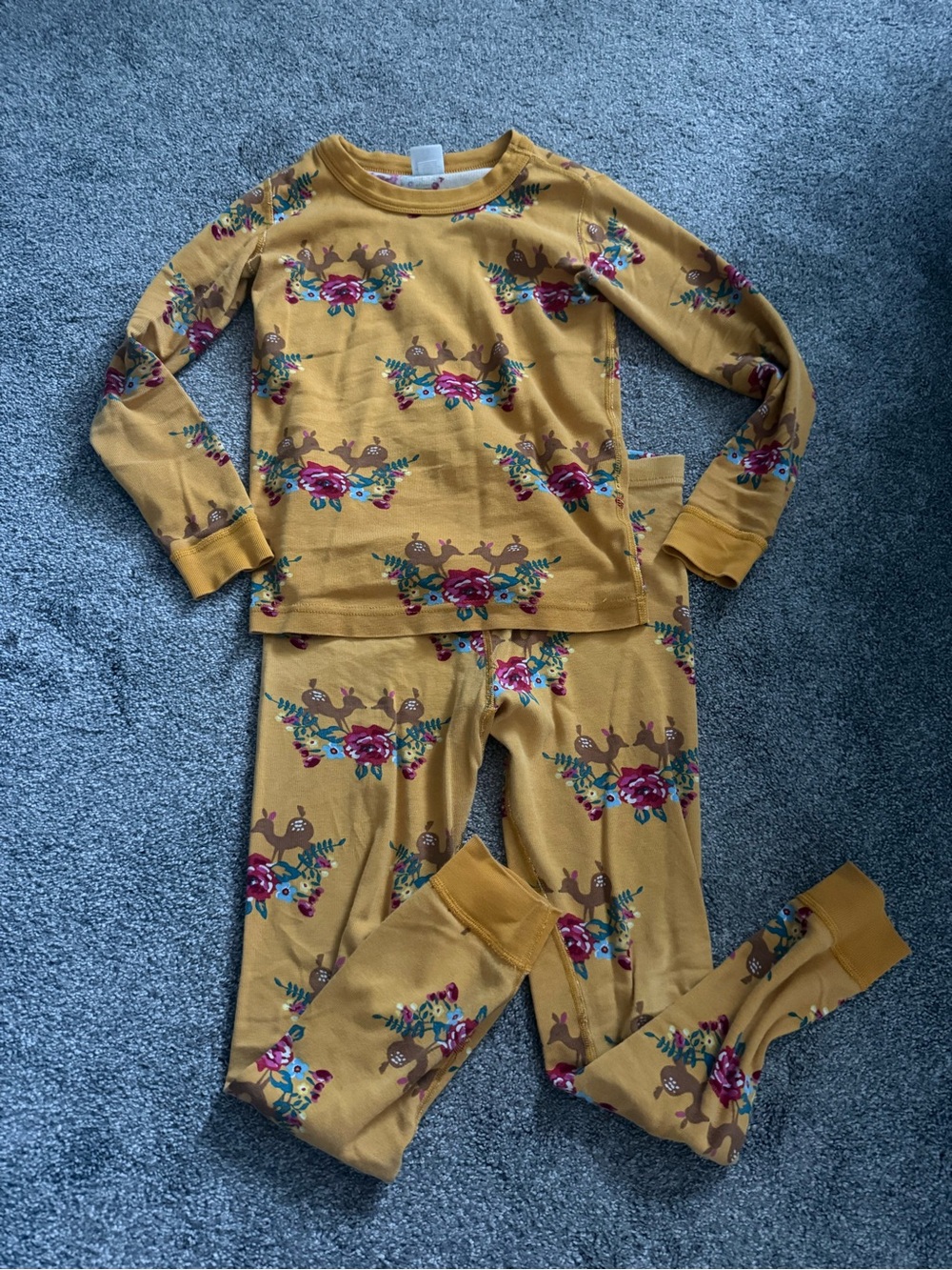 Hanna Andersson Golden Yellow Deer Pajama Set Sz 130cm